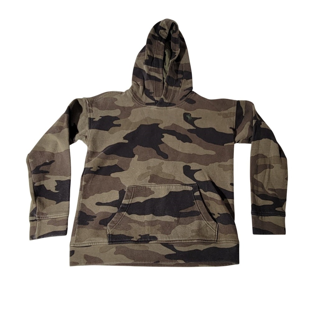 Abercrombie Kids Camouflage Hoodie Green Brown Fleece Pullover Size 11/12 Moose